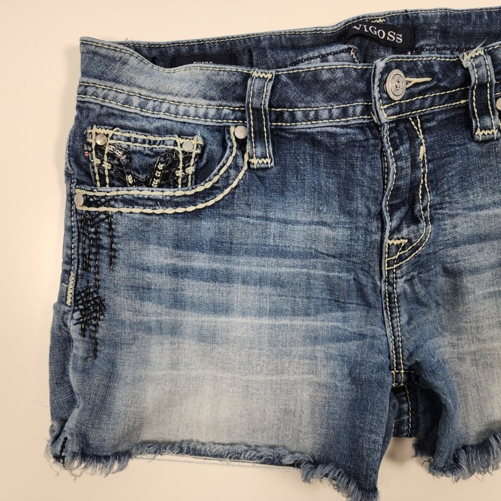 VIGOSS Heritage Fit Frayed Hem Embellished Denim‎ Shorts S 12 Thick Stitch - Picture 4 of 10